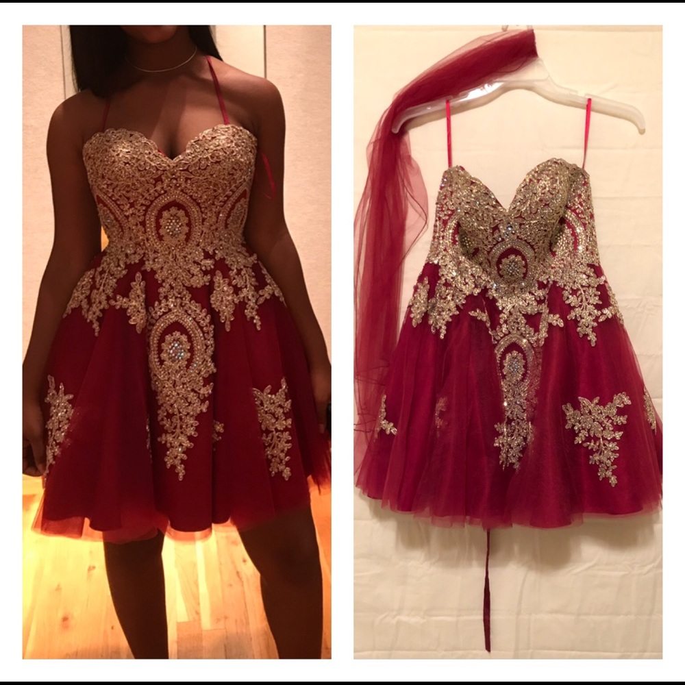 Maroon and Gold Formal Dress